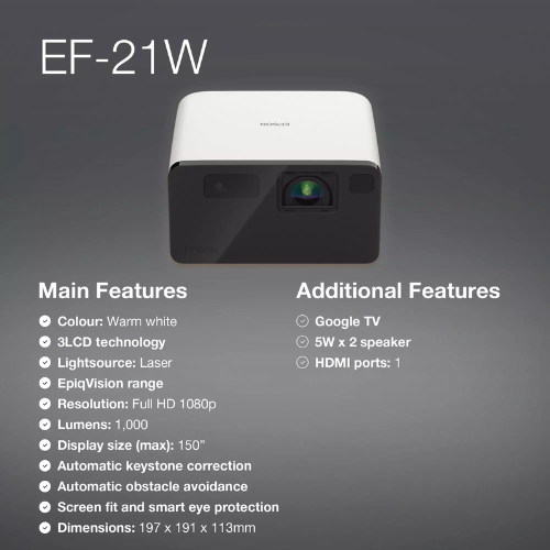 Epson EF-21W Smart Home Theatre Projector - Warm White | VIDEOPRO
